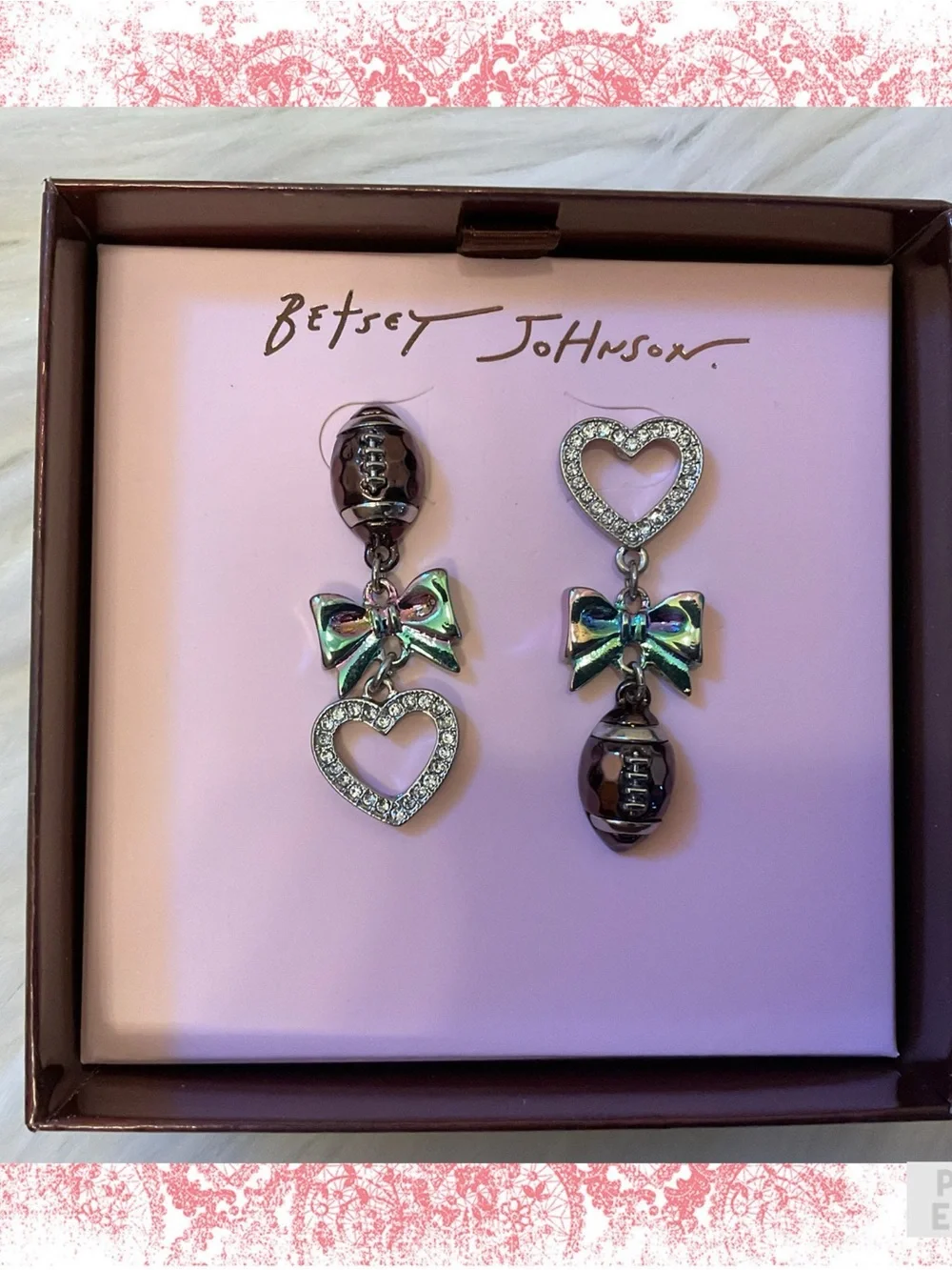 Betsey Johnson Football Mismatched Earrings - New in Box